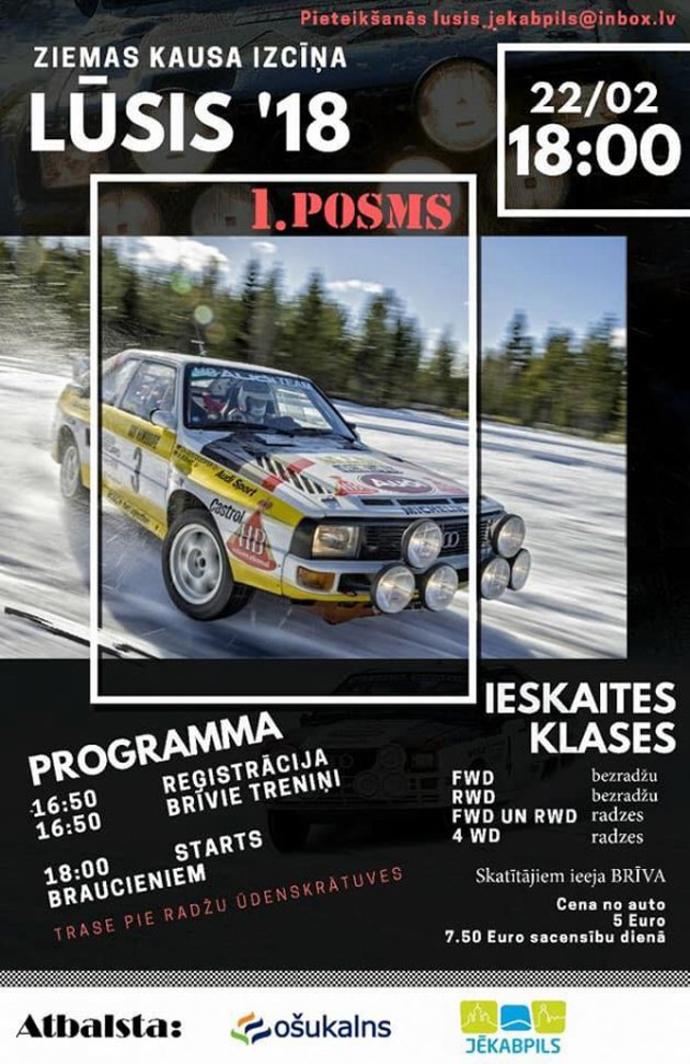 Piesakies ziemas auto sacensībām „Jēkabpils pilsētas Ziemas Kausa izcīņa - Lūsis 2018”!
jvestnesis.lv/modules.php?na…
