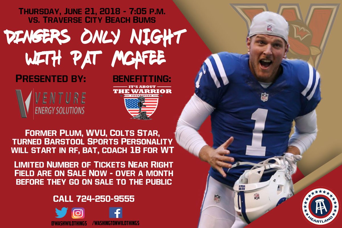 WashWildThings's tweet photo. BREAKING: Here's our official release on "Dingers Only Night with @PatMcAfeeShow" presented by @VentureEnergy

CUZZOS! YOU CAN BUY TICKETS NOW. A VERY LIMITED amount of pre-sale tix are ON SALE NOW near Pat's RF. Call 724-250-9555 NOW before they go.
📖: https://t.co/0Wz1KXoCl6 https://t.co/JVNo38LliQ