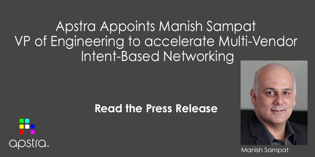 <a href="/ApstraInc/">Apstra</a> welcomes Manish Sampat as VP of Engineering to accelerate the future of Multi-Vendor #IntentBasedNetworking for the #DataCenter.  #Apstra
hubs.ly/H0b34FK0