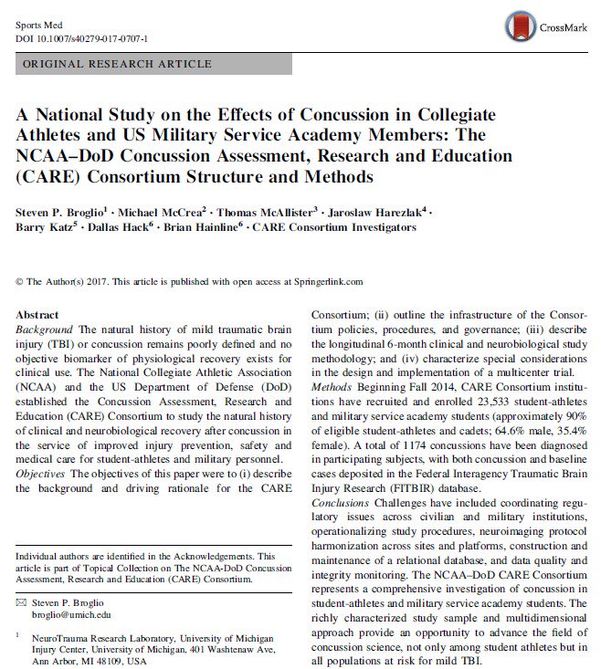 griz1's tweet photo. Headed to Chicago for @NCAA @DeptofDefense @CareConsortium meeting! Here's 1st paper: structure & methods of #CAREConsortium. Note enrollment now almost 40K with 2700 #concussions studied. #WorkToDo #WorkBeingDone @TheAMSSM @ACSMNews @pac12 @UCLA https://t.co/2nPAKf9aTd https://t.co/c5ZF1mX7l7