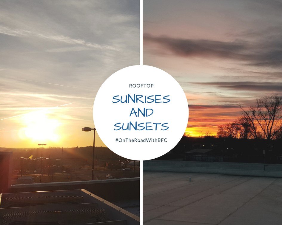 On the left we have a photo of the sunrise in Pittsburg, 18 degrees, taken by Chris Lowe on February 13. On the right we have a Bend, Oregon sunset taken by Jacob Haak on February 12. #TechsOnTheRoad #FilterService #PleatLink