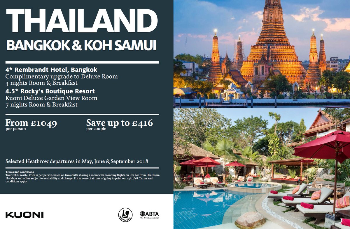 KuoniChichester's tweet photo. Is #Thailand next on your holiday wish list?  Spend 3 nights in Bangkok, an invigorating and buzzing city followed by 7 relaxing days in Koh Samui.  All for only £1049 per person!  Pop in, give us a call or send us a message for more info! https://t.co/JCSrZwf62G