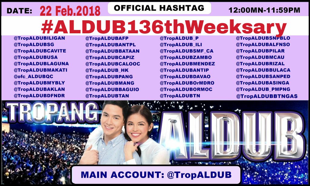 Good morning ALDUBNATION
    <a href="/aldenrichards02/">Alden Richards</a> 
    <a href="/mainedcm/">Maine Mendoza</a> 
OHT👉 #ALDUB136thWeeksary
<a href="/AIFam16/">Ang SALTIK Infinity</a> <a href="/ofctrendsetter/">TEAM OAT ᴬᴰᴺ</a> 
<a href="/AlDubBigBoyz/">AlDubForTheBigBoyzᴬᴰᴺ</a> <a href="/ALDUBHashtagSQ/">ADN HASHTAG SQUAD</a> 
@OFCALDubKoTo 
<a href="/ALDUBNation/">ALDUBNation</a> 
<a href="/AMInaticsOFC/">AMInatics OFC ᴬᴰᴺ</a> 
<a href="/ALDUBVISAYAS/">ALDUB TEAM VISAYAS</a> 
<a href="/thebarakogirl/">BG 🦀</a> 
<a href="/iam_ginghs/">🦔 💕MyeS🎀</a> 
@ofcaldubSDcali 
cavz