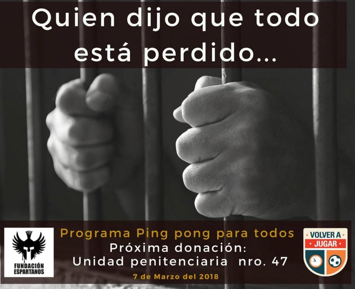 volverajugarorg's tweet photo. En Marzo vamos a estar entregando la mesa nro 12 junto a la Fundación Espartanos. Finalizando así, esta primer etapa del programa ¨PING PONG PARA TODOS¨El lugar elegido es justamente donde no queremos que lleguen nuestros niños, la carcel https://t.co/wxMsRerZLR
