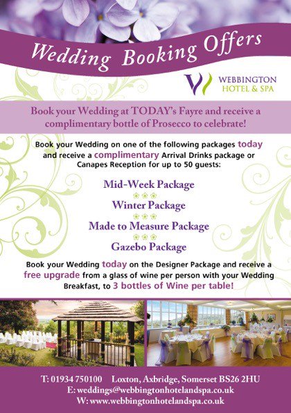 WEBBY_HOTEL's tweet photo. We will be offering exclusive Wedding Offers at our Wedding Fayre this Sunday if you book your wedding on the day! These offers include;

#WeddingOffers #SomersetWedding #WeddingVenue https://t.co/YIprYz3BCy