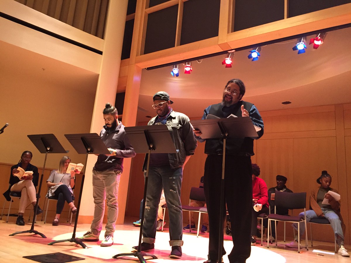 SpotlightUB's tweet photo. Class rehearsal of free staged reading of August Wilson's powerful play, Joe Turner's Come &amp; Gone, 2/27, 2pm, Wright Theater, followed by a talkback &amp; part of UB African American Arts Festival. https://t.co/KHo7Tb94Xe