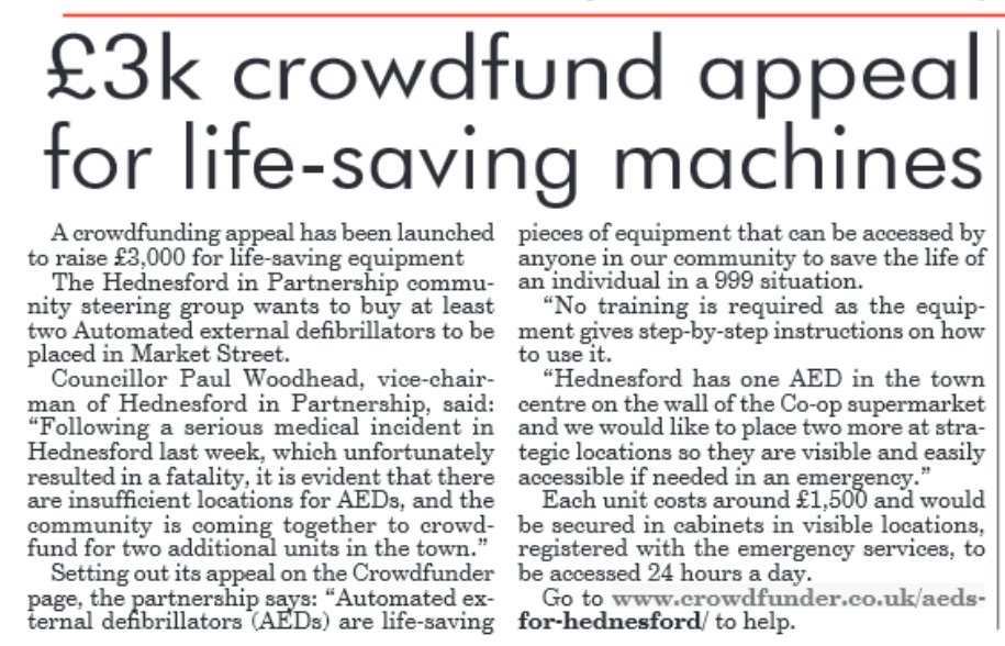 Our Cannock Chase Councillor @PaulEWoodhead backs crowdfunding campaign to install life-saving defibrillators in Hednesford @CannockChaseGP @westmidlandsgp