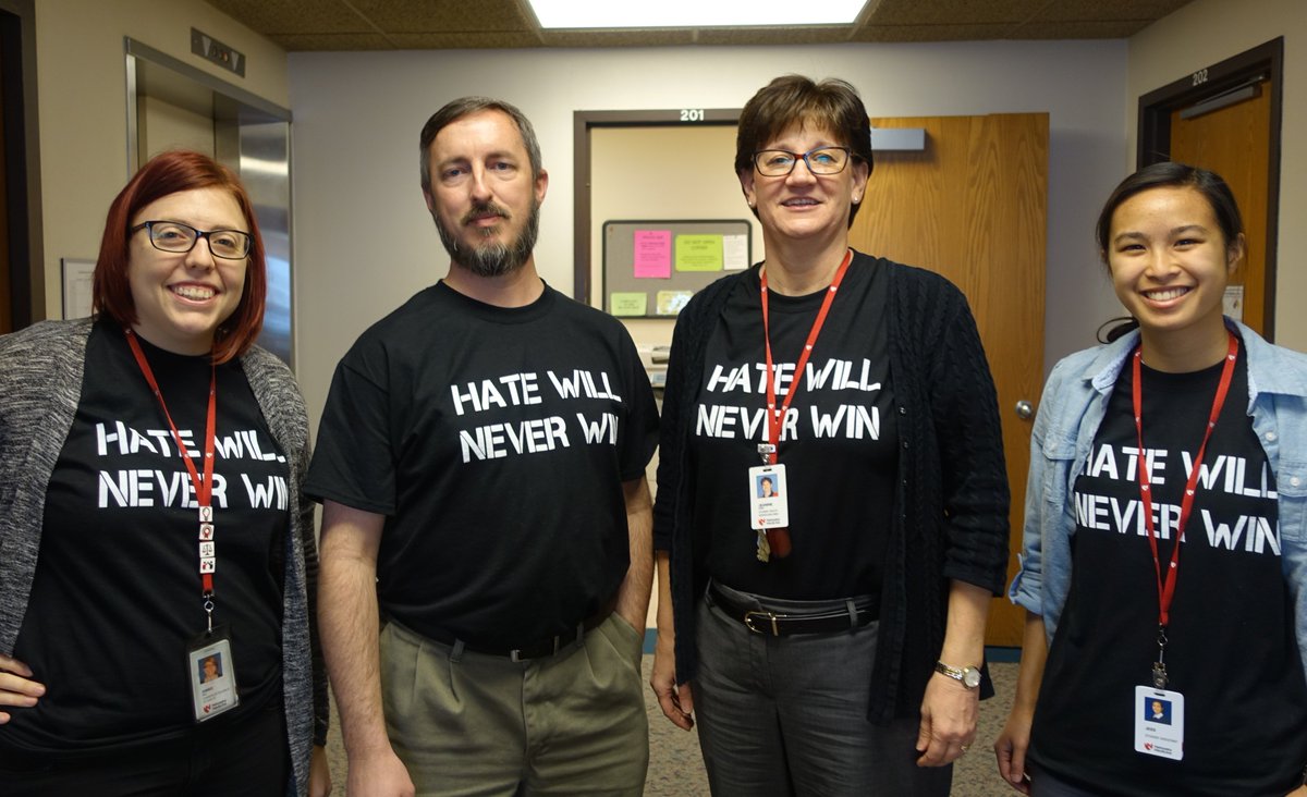 UNLHealthCenter's tweet photo. We're celebrating #UnityWednesday at the Health Center today. #HateWillNeverWin #UNL https://t.co/17EyzqOcas
