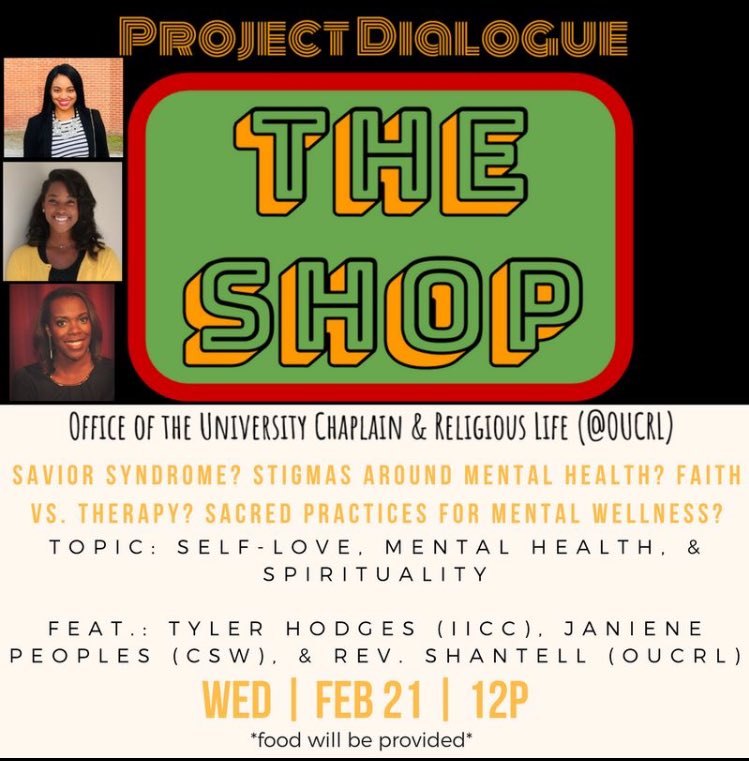 VUSpiritualLife's tweet photo. Another installment of The Shop begins today at 12pm in the Chaplain’s Office. Hope to see you there! @IICC_Vanderbilt @vandywellbeing #VUReligiousLife https://t.co/IVnqVshYJC