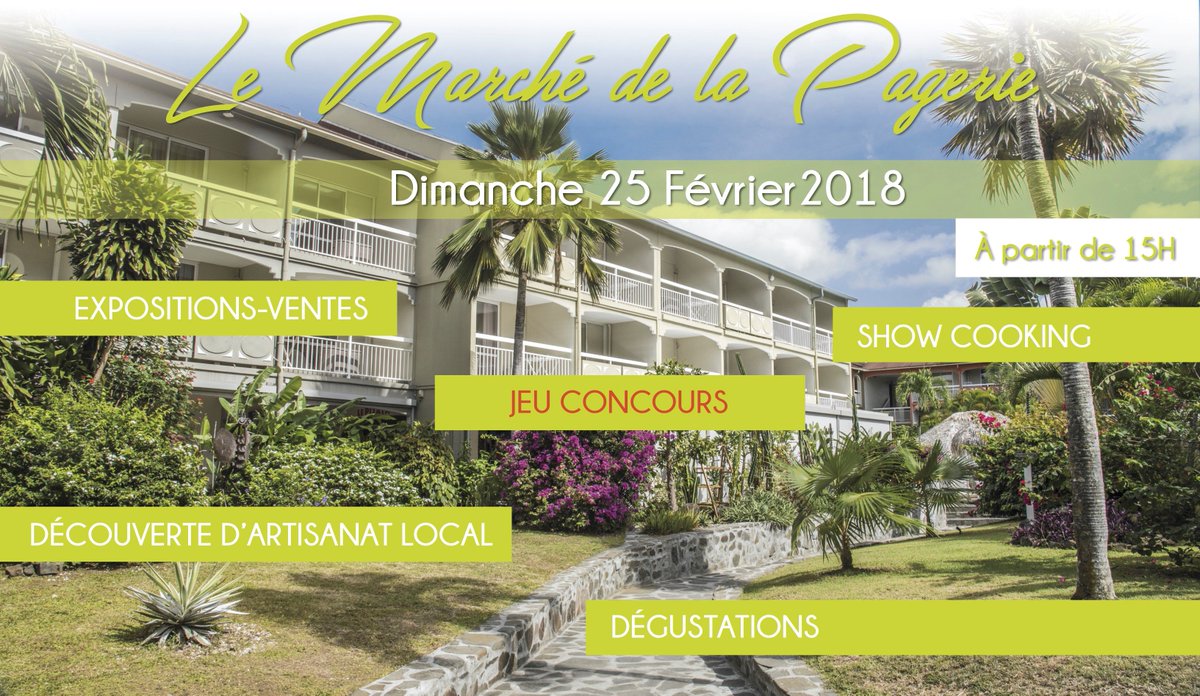 HotelLaPagerie's tweet photo. Artisanat local, exposition et vente, vêtements et produits de plage, dégustation de chocolat et show cooking,.
Découvrez le Marché dimanche 25 Février à La Pagerie 
JEU CONCOURS : Participez à notre jeu concours et gagnez 1 nuit pour 2 personnes à l’hôtel La Pagerie ! RDV à 15h https://t.co/AC4EFT6Awq