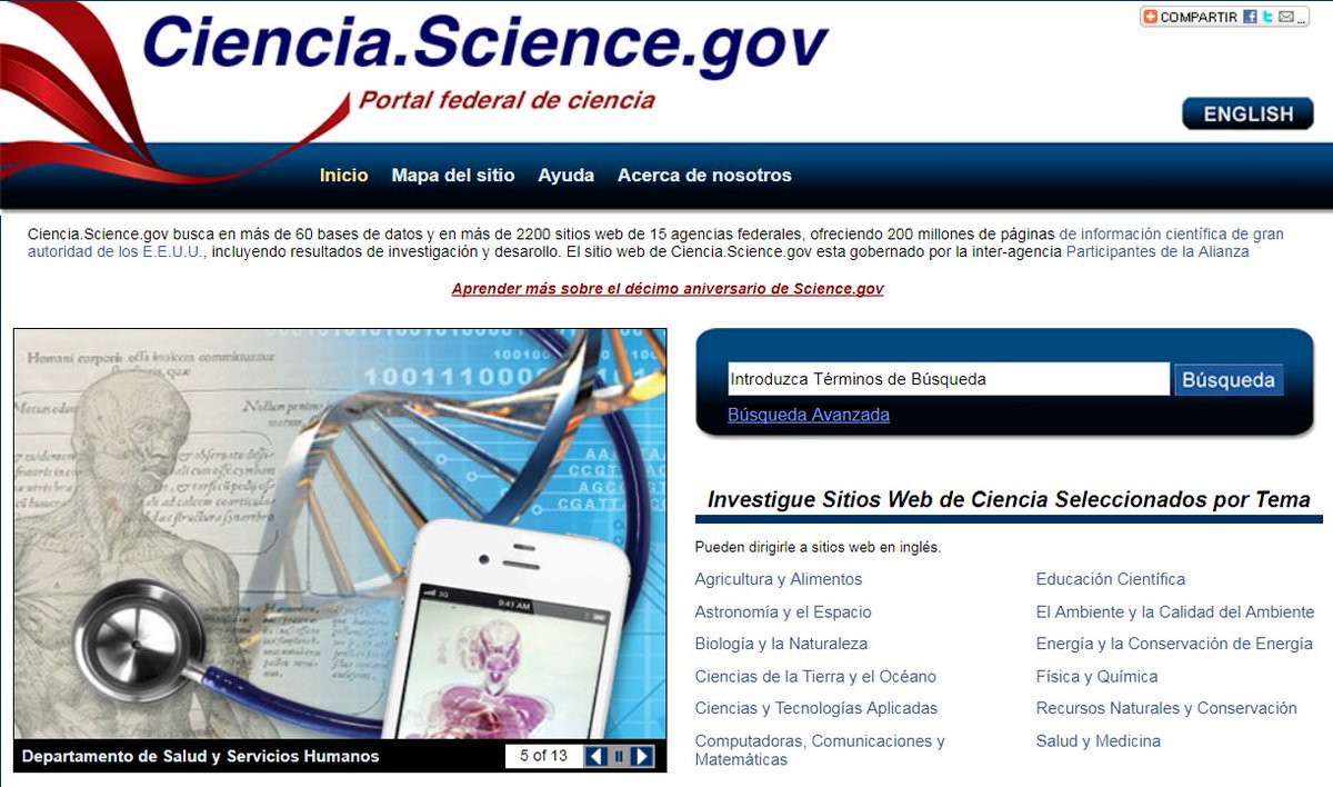 ¿Conoces el portal science.gov? Busca en más de 60 bases de datos y 200 millones de páginas con #InformaciónCientífica ciencia.science.gov