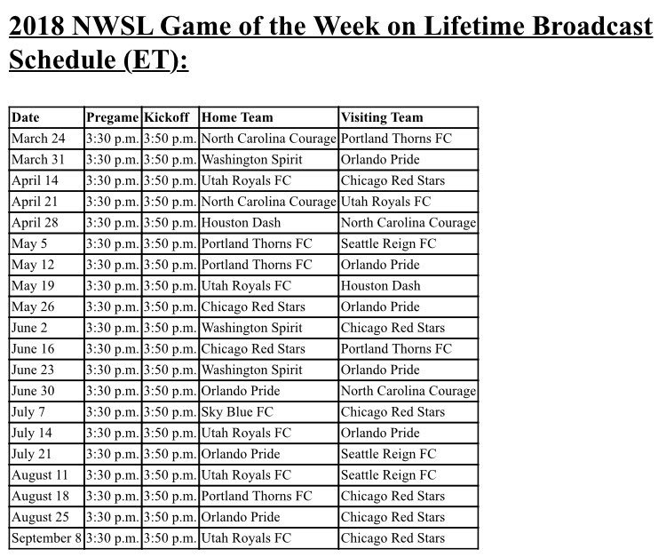 2018 NWSL Schedule (Finally!) r/NWSL