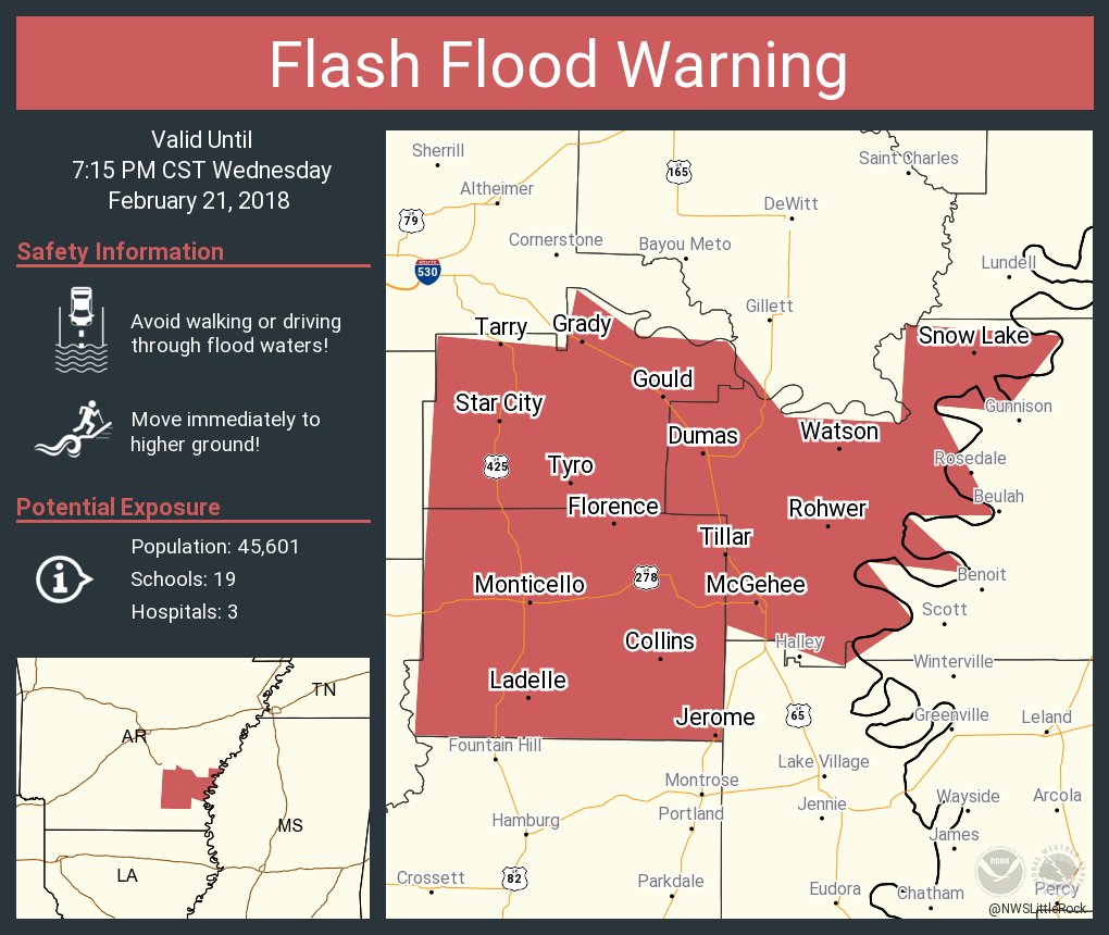 NWS Little Rock on Twitter "Flash Flood Warning including Monticello