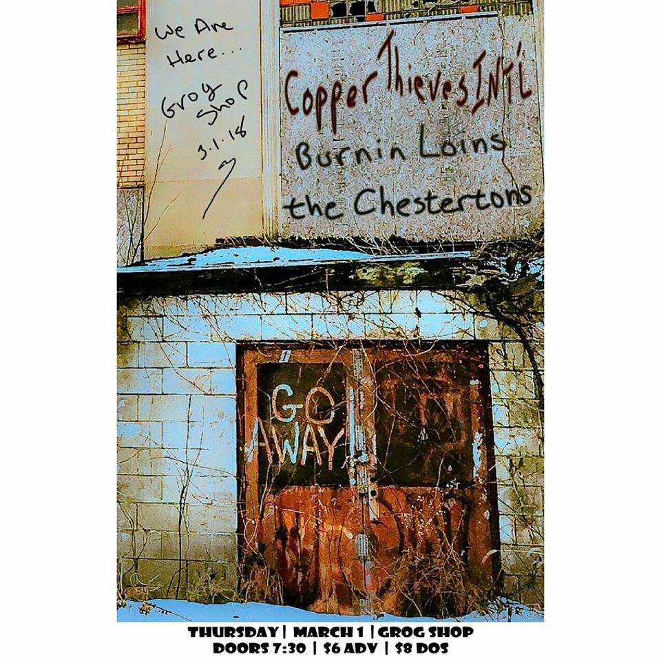 We are back from sick leave! Doctor's orders: Burnin Loins joins <a href="/Copper_Thieves/">CopperThievesINTL</a> and <a href="/thechestertons/">the Chestertons</a> . Next Thursday, March 1 at <a href="/thegrogshop/">thegrogshop</a>. #rock #clevelandrocks #potholerock