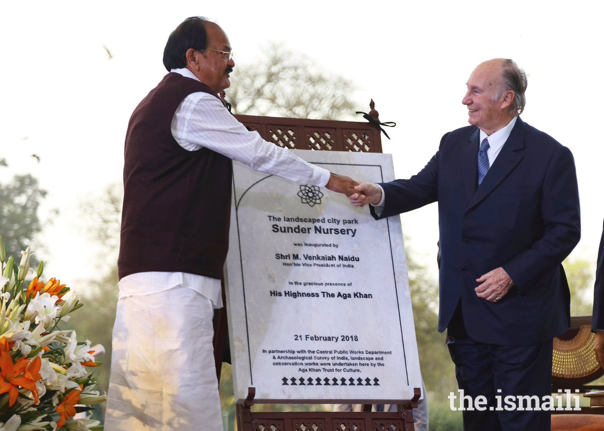 TheIsmaili's tweet photo. Mawlana Hazar Imam together with India's Vice-President the Honourable Shri M Venkaiah Naidu inaugurated the #SunderNursery in New Delhi, #India today, a truly unique urban heritage park with a focus on nature conservation. #DiamondJubilee #AgaKhan #OneJamat #Ismaili #IndiaVisit https://t.co/F8JUpRg9tv