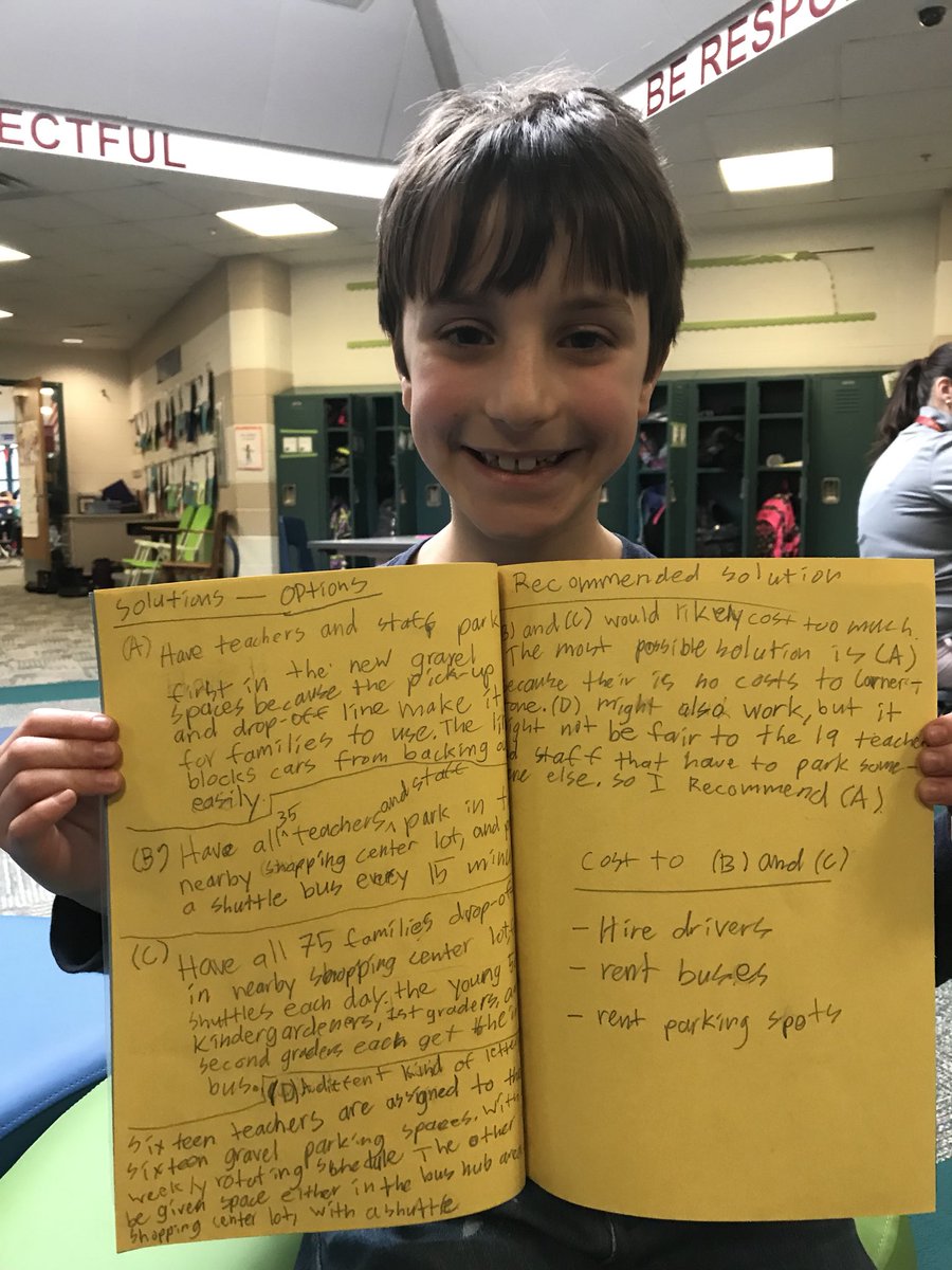 DexterK12's tweet photo. I am so proud when our students take initiative to solve a real world problem.  Shepherd noticed our parking lot difficulties and used his math skills to come up with possible solutions! Way to use your math thinking! #dreadstong @AnnaTyrrella @2ndGradeStars11 https://t.co/QOgigABVBa