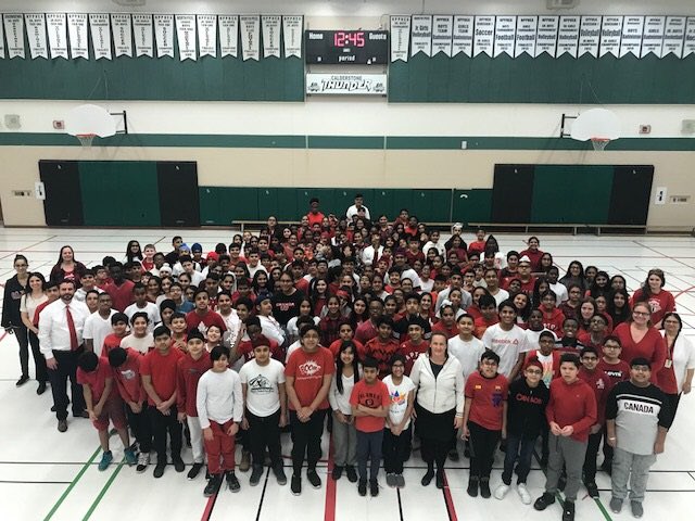 <a href="/CalderstoneMS/">Calderstone MS</a> Ss wear red/white to cheer on <a href="/TeamCanada/">Team Canada</a>  athletes #GoCanadaGo <a href="/PeelSchools/">Peel District School Board</a> <a href="/hpe4pdsb/">HPE, PDSB</a> #PDSB4Canada @MikeRicci13 <a href="/patrika54/">Patrika Daws</a>