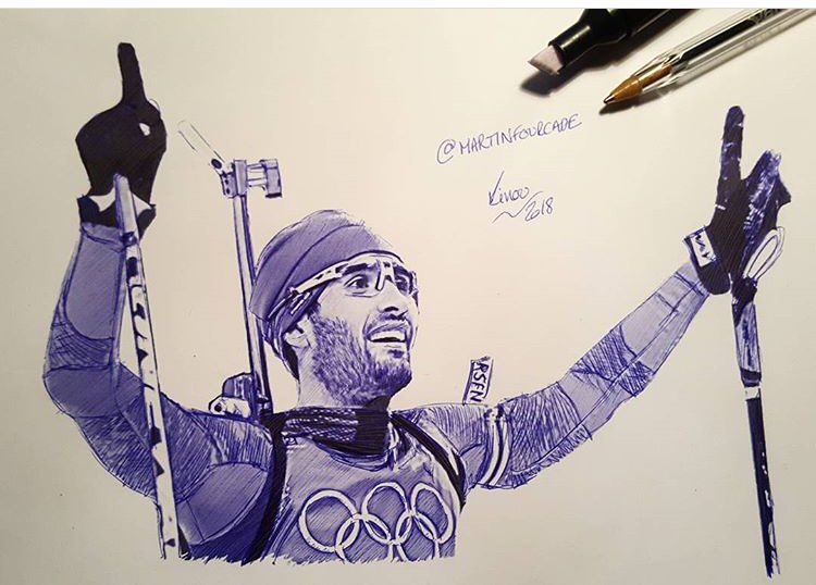 uloue's tweet photo. Magnifique dessin de @martinfkde réalisé au stylo par le talentueux @kinougram : MAGNIFIQUE ! Une médaille d’or 🥇 également pour ce dessin ! J’en profite pour féliciter Martin 👏🏻👏🏻👏🏻 cc @FranceOlympique @biathlonworld https://t.co/mOrGJVim0F