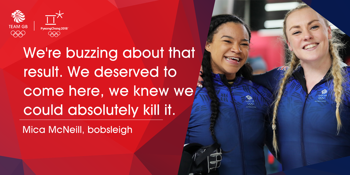 TeamGB's tweet photo. A historic day for @MicaMcNeill and @mica_lolita with the best ever women's bobsleigh result for 🇬🇧 at the Olympics 🙌

Yes girls 👏

#WeAreTheGreat https://t.co/A1TnD2CdBR