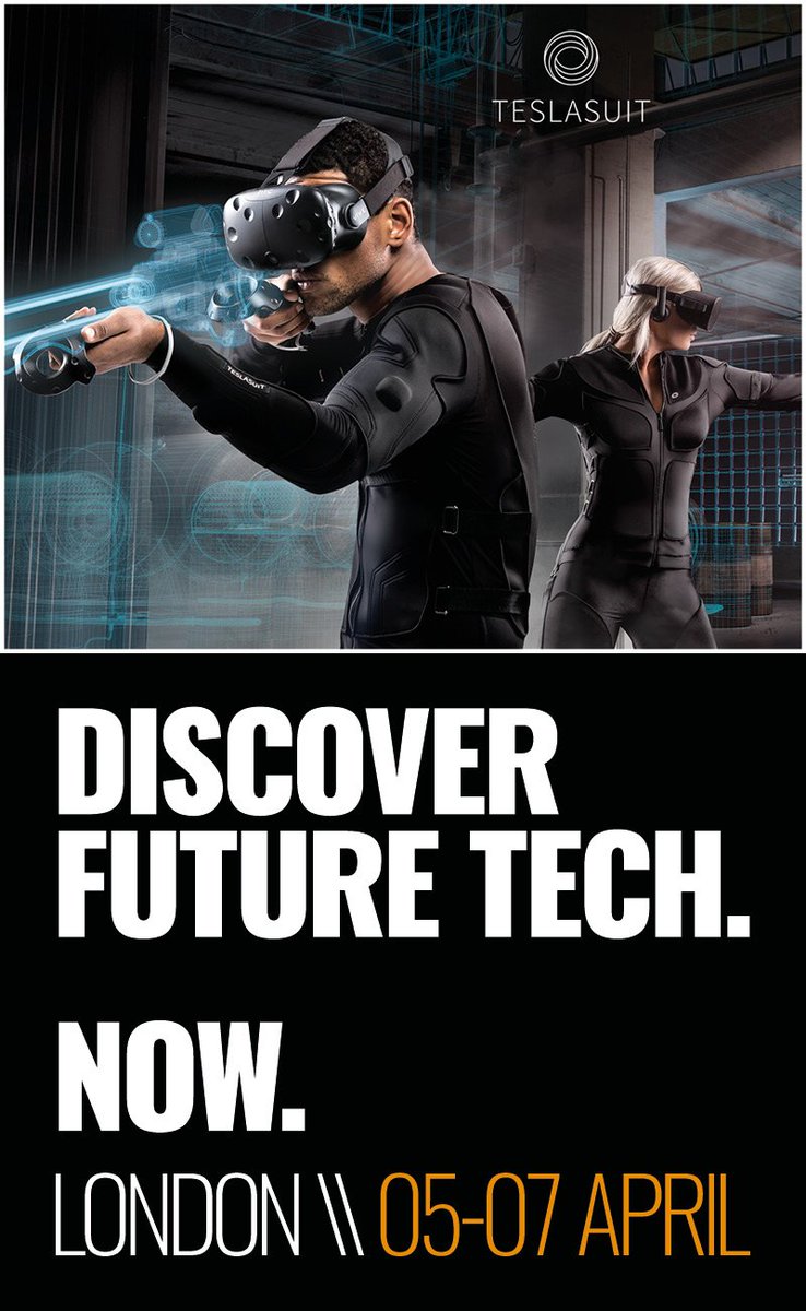 FTNSHOWS's tweet photo. Imagine what it feels like to be completely immersed in a virtual world....come and try the @real_teslasuit at Future Tech Now // 5-7 April, London. #TeslasuitDemoSpaces https://t.co/xRIeq8ADIM