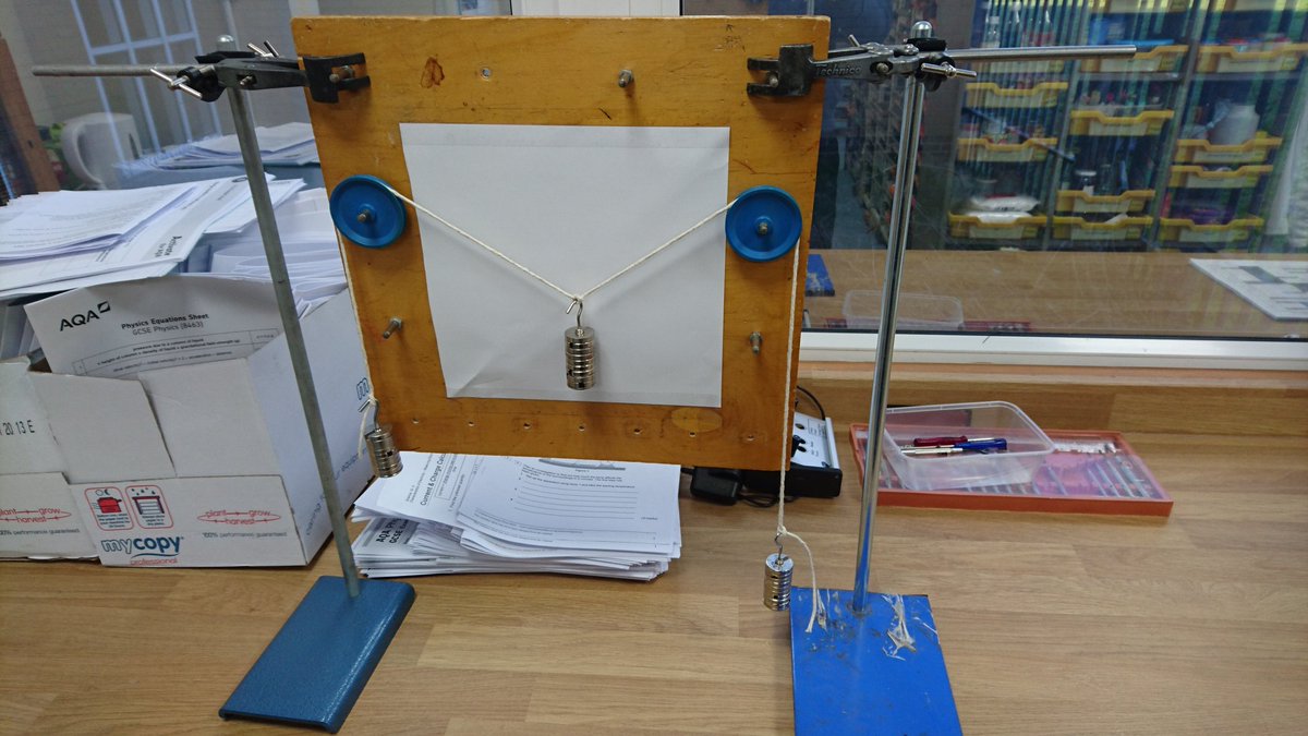 drbrazier's tweet image. More DIY physics. Parallelogram of forces using a disused circuits board. #physics #techniciansrule