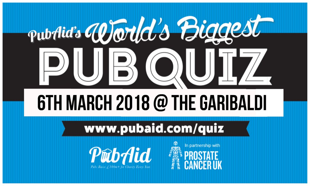 Be a part of The Wolds Biggest Pub Quiz on Tuesday 6th March @ 8pm at The Garibaldi. Max team of 6, £2 per person entry fee. Booking is recommended as we expect to be busy! #pubquiz #thegaribaldi #pubaid #prostatecancer #charitytuesday