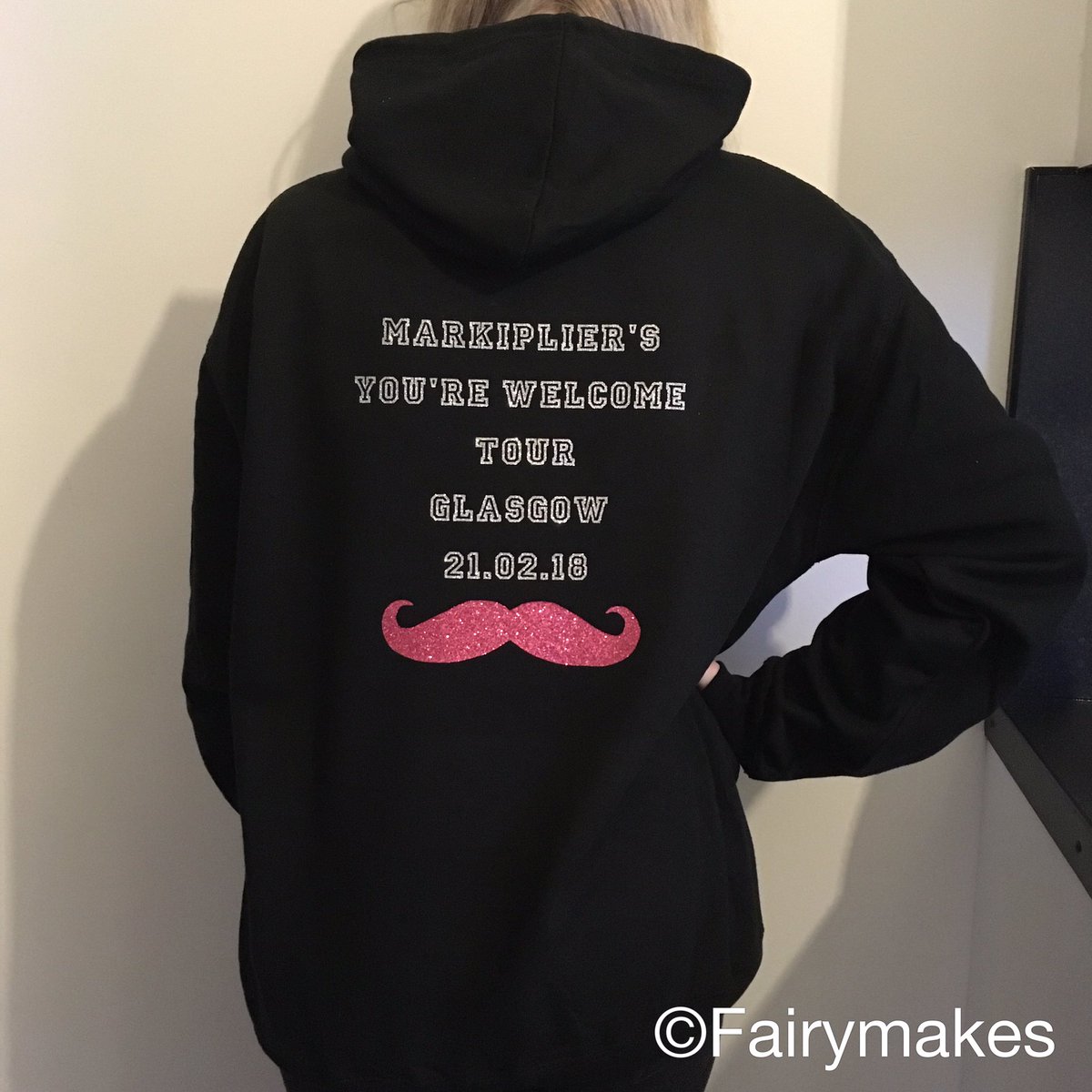 fairymakes1's tweet photo. Hello from fairy hq 👋🏻 Hope everyone is having a lovely week. My teenager is away to Glasgow tonight seeing some youtuber I'm too old to know, so I made her a hoodie to mark the occasion 😆 #markiplier #glasgow #YoureWelcomeTour https://t.co/JbXFVMzKvA