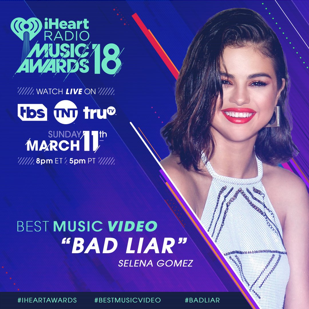 #BestMusicVideo? EASY. RT IF YOU AGREE FAM #BadLiar #iHeartAwards
<a href="/selenagomez/">Selena Gomez</a>