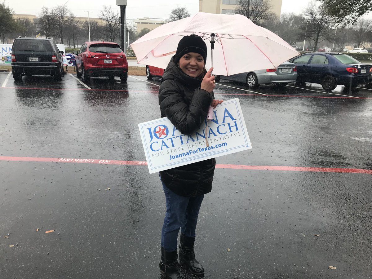 Joanna4Texas's tweet photo. A little rain never stopped Democracy. Polls are open until 5 today. Make your voice heard early! #HD108 https://t.co/WN2aswLDJ4