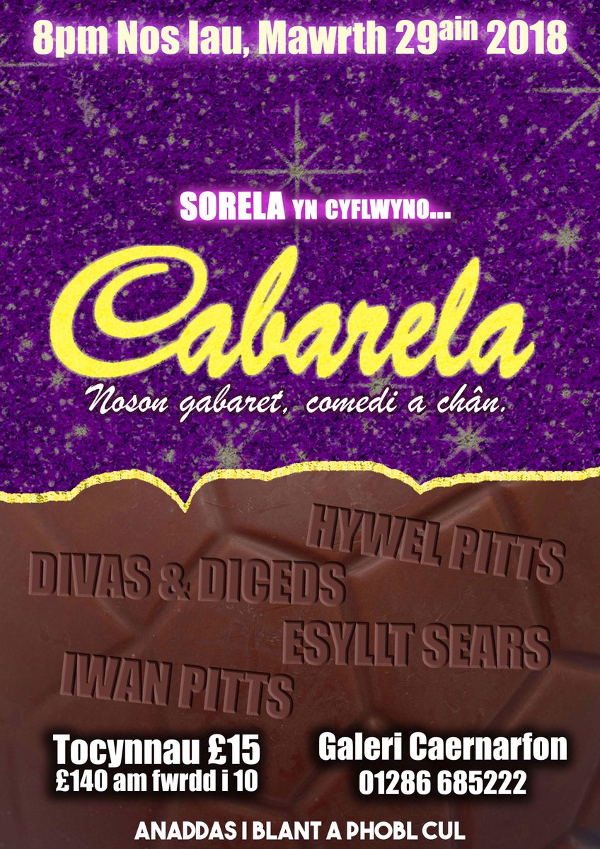 Ar ôl croeso lyfli @_GALERI_ &amp; phobl y gogledd dros y nadolig, doedd dim dewis ond dod nôl i neud #cabarela Pasg 🐣🍫
Nath Cabarela dolig werthu mas mewn pythefnos felly peidiwch a cholli’r cyfle! #yagym