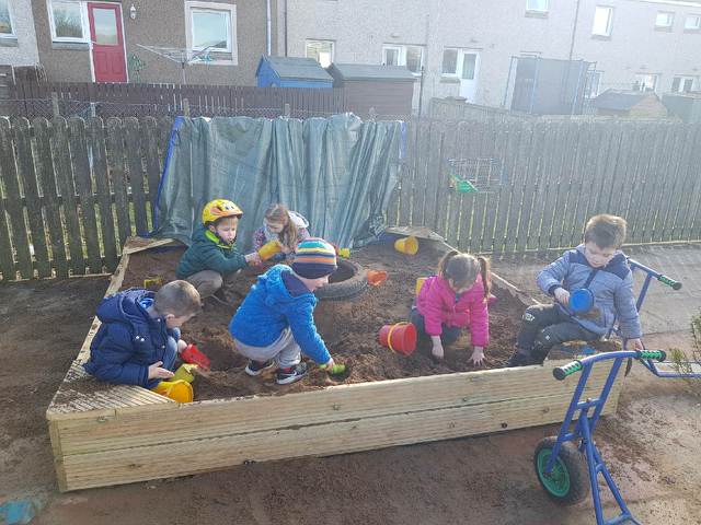 MilnathortPS's tweet image. The &apos;grand opening&apos; of the Nursery sandpit today. Taking advantage of the lovely weather #outdoorlearning #playandlearning