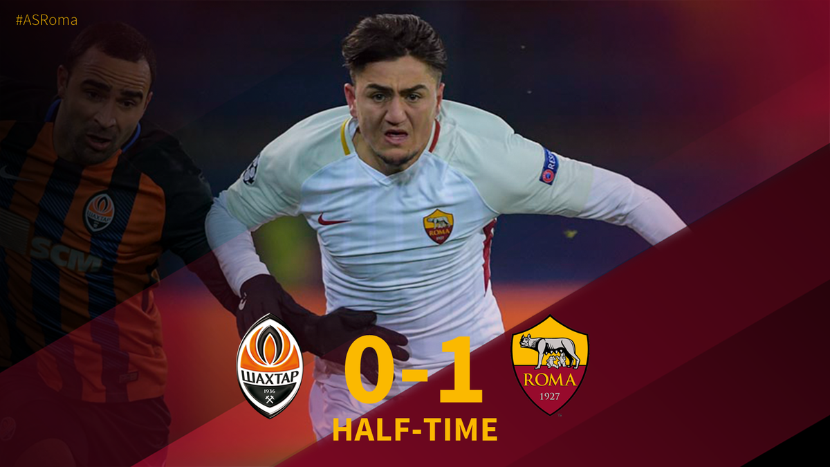Finisce qui il primo tempo! Andiamo al riposo in vantaggio, grazie al gol di <a href="/cengizunder/">Cengiz Ünder</a> 

#ShakhtarRoma 0⃣-1⃣ #UCL