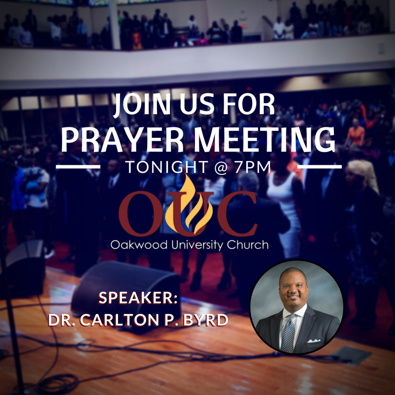 oakwoodsda's tweet photo. Join us tonight at 7pm for Prayer Meeting at OUC! Dr. Carlton P. Byrd, Senior Pastor of the OUC will be preaching! We look forward to seeing you there:)
#midweek #powerinprayer #makingChristfirst #Oakwood https://t.co/CTzK6nIK1M
