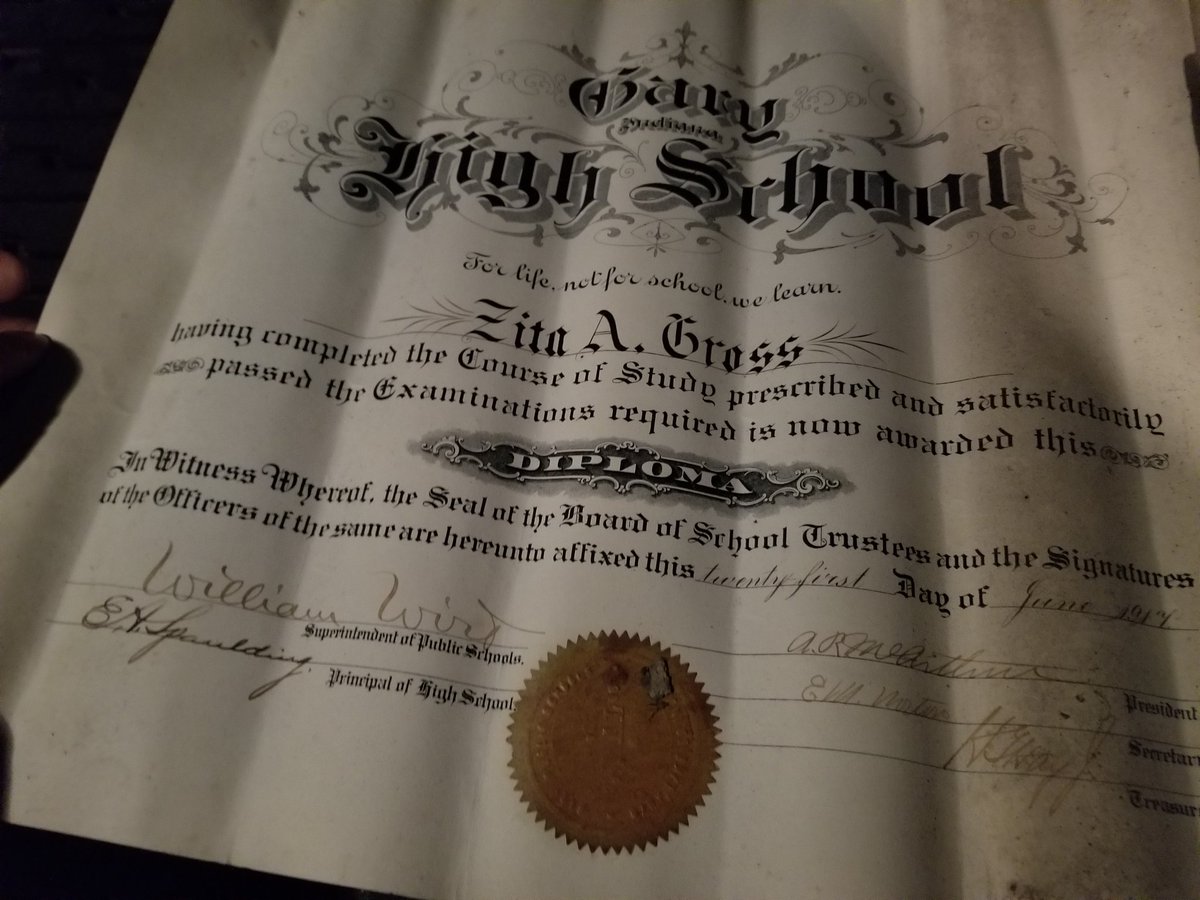 Decay_Devils's tweet photo. Stumbled across this high school diploma from 1917 from Emerson. It appears to have been actually signed by William Wirt and E. Spaulding. #abandoned https://t.co/IOQQoYGXsq