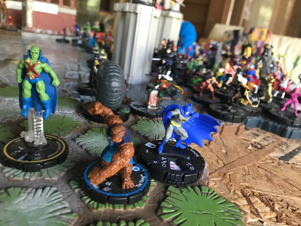 GoingRingside's tweet photo. So I hope I'm not corrupting Kade to become a huge nerd like me. Our ever-growing Heroscape board game now has 500+ superheroes. #nerdlife https://t.co/WWdL3RgSCK