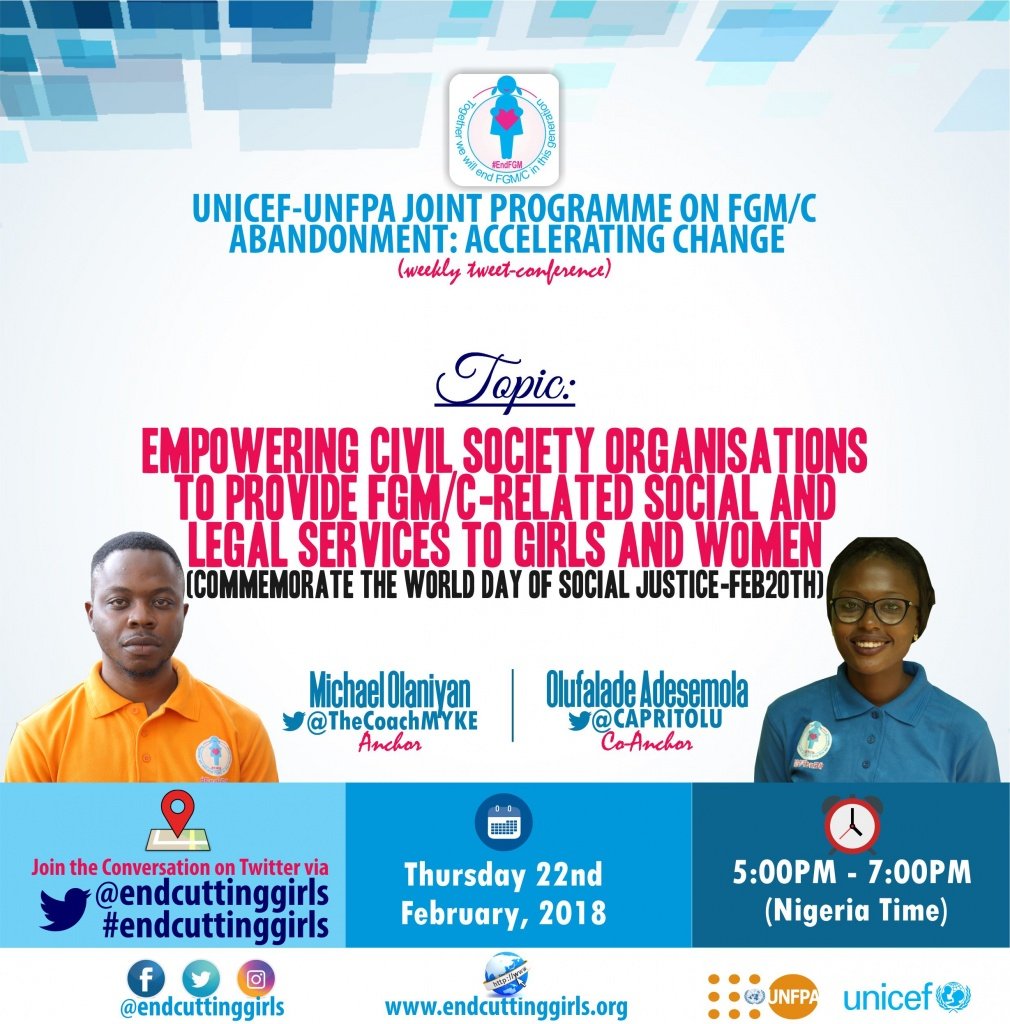 M4Good2EndFGM's tweet photo. Event: Tweet Conference

Topic: Empowering CSOs to Provide FGM/C Related Social and Legal Services to Girls &amp; Women.

Anchors: @TheCoachMYKE and @CAPRITOLU

#endcuttinggirls #endFGM #endGBV #endVAC https://t.co/18S5E0fPI6