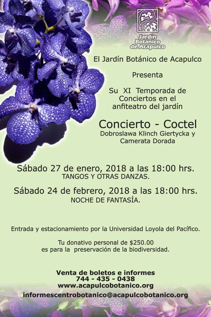 DMCacapulco's tweet photo. #QueHacerEnAcapulco ¿Ya sabes qué vas a hacer el fin de semana? No te pierdas el concierto en el JARDIN BOTANICO DE ACAPULCO. $250 pesos por persona incluye cóctel. https://t.co/4MJKkyGZor