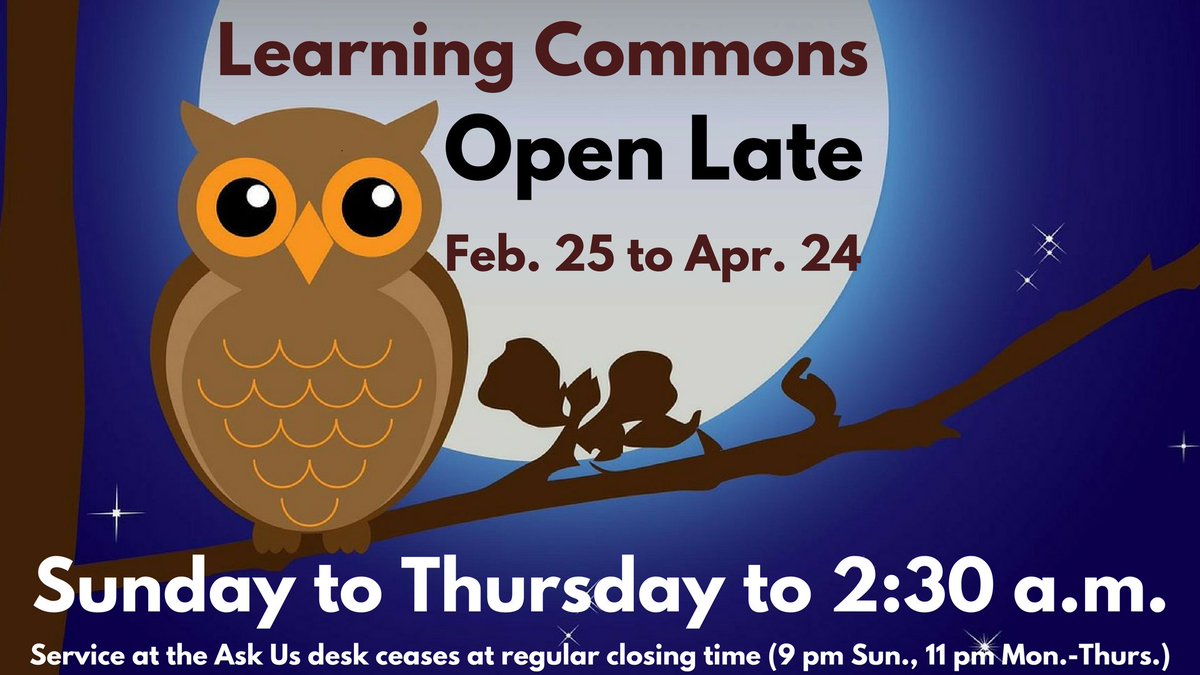 brock_library's tweet photo. Hey there night owls, #LateNightLibrary returns after Reading Week! https://t.co/AdsxCZnuiP