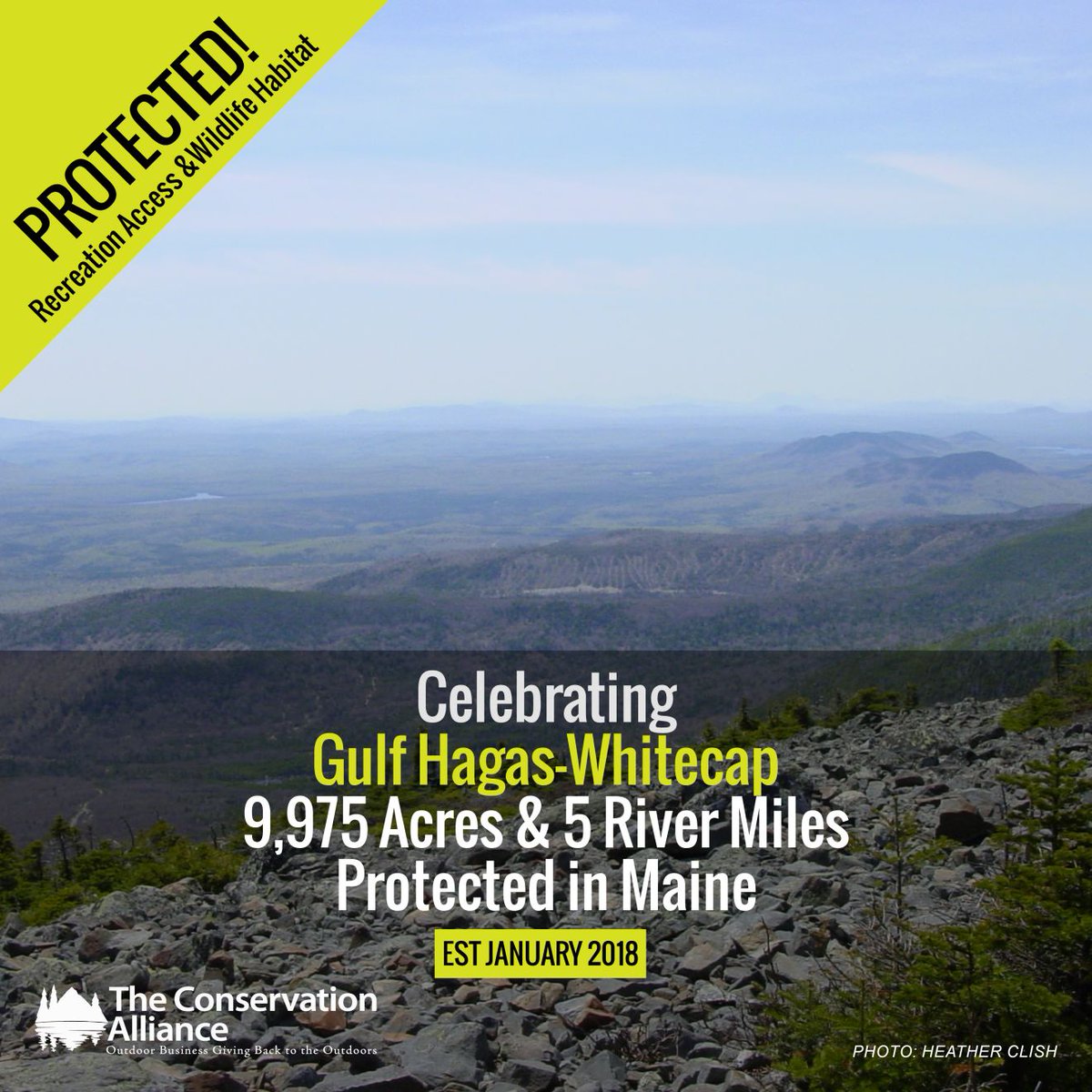 Arcteryx's tweet image. SUCCESS! @AppMtnClub assisted the Forest Society of Maine in completing the Gulf-Hagas Whitecap project to protect 9,976 acres in the middle of ME’s 100-Mile Wilderness. We are a #ProudMember of @conservationall, an org that provided funding for this project. #WeKeepItWild