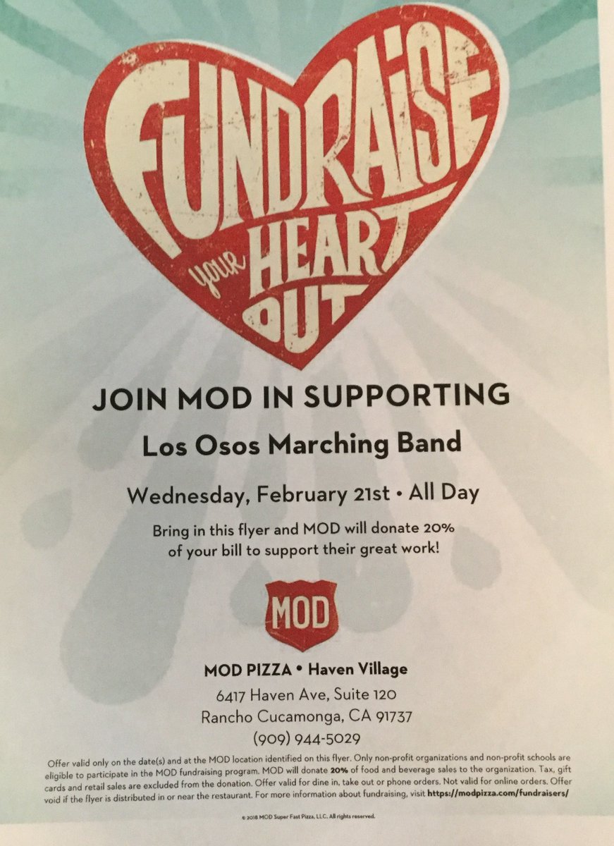 Lohsregiment's tweet photo. It's not too late! Come out &amp; support the Regiment right now @ MOD Pizza. The fundraiser ends at 9:30pm. Haven Village location - near Corky’s. Show the flyer to the cashier. RETWEET &amp; SHARE PEOPLE! Claws Up! @CaptGrizzly @LOHShelp @LosOsosPTSA @LosOsosASB https://t.co/1nbkIW80V8