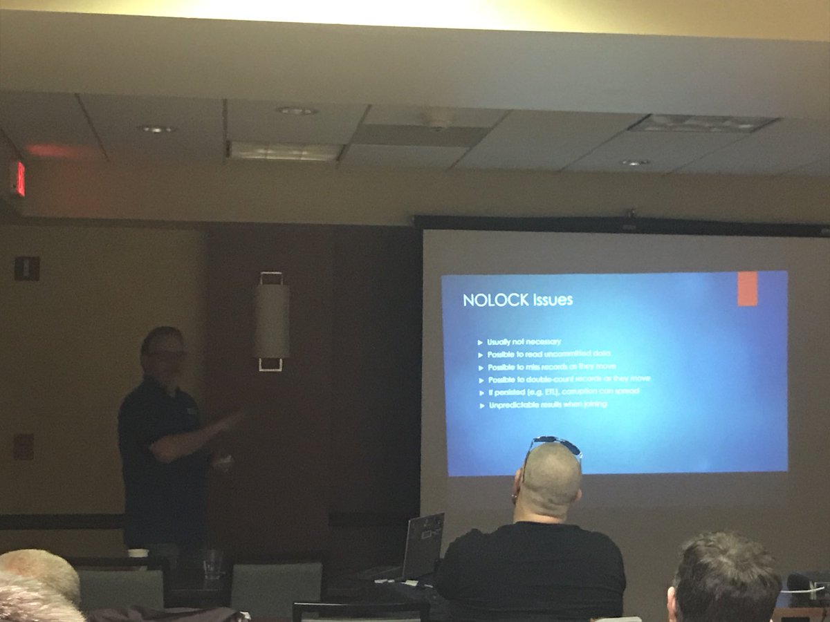 extofer's tweet image. NOLOCK did I get you attention? @DataFLowe demystifies Query Hints at our @SpringsSQL #sqlserver  #meetup