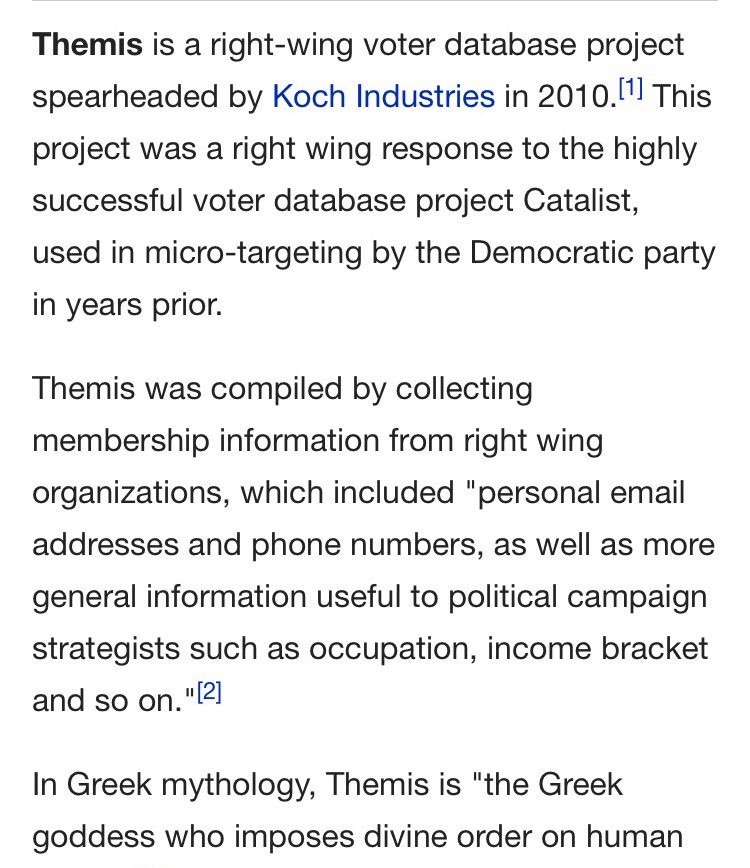 Themis is a right-wing voter database project spearheaded by Koch Industries in 2010.  https://www.sourcewatch.org/index.php/Themis