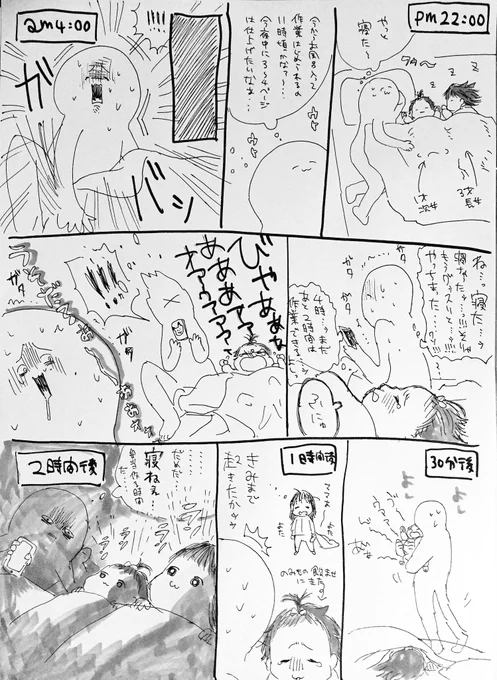 精神的ダメージがすごいからちょっと話聞いてm(__)mm(__)mm(__)m昨夜から今朝にかけての私  #育児漫画 #育児絵日記 