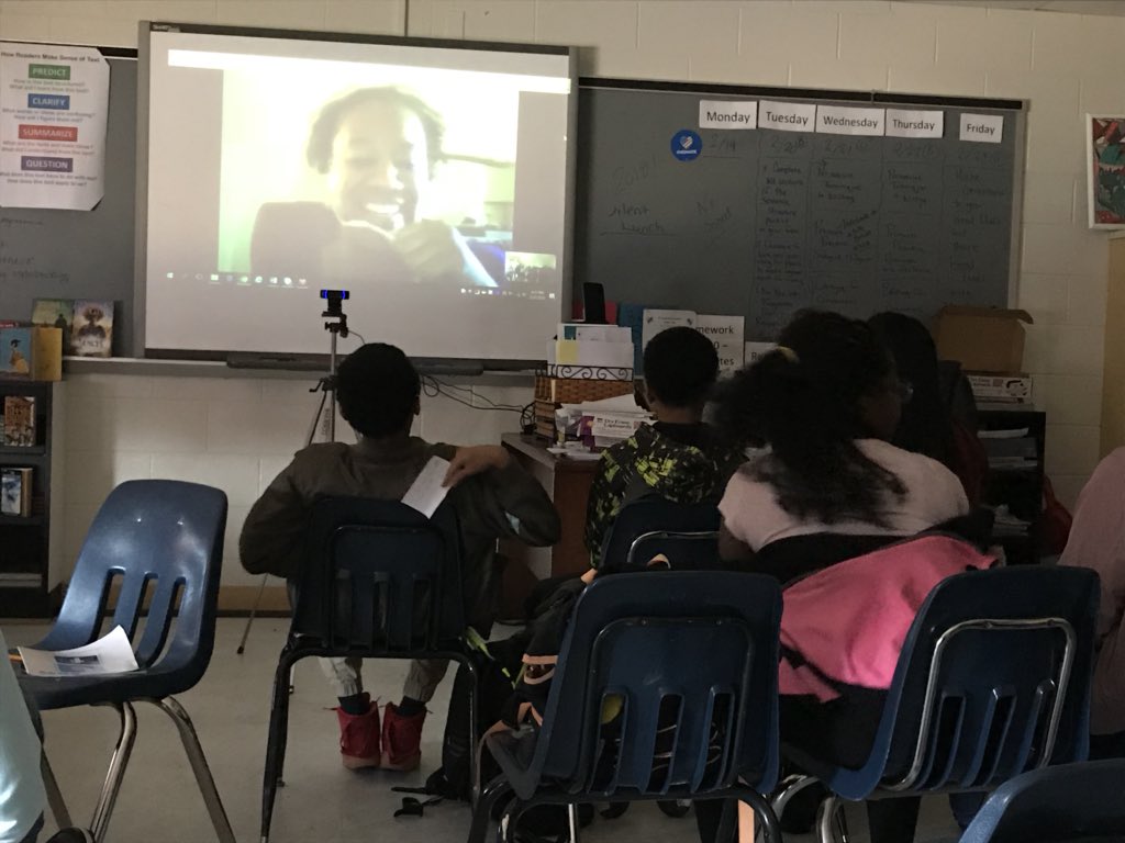 Yarixa1522's tweet photo. #FLMSWritingCenter #flhornets @Sesimag What an amazing Skype session today! I have to say, those 7th graders rocked it today with their questions!! @brewerhm @TWSVirginia https://t.co/34w8nLrXTF