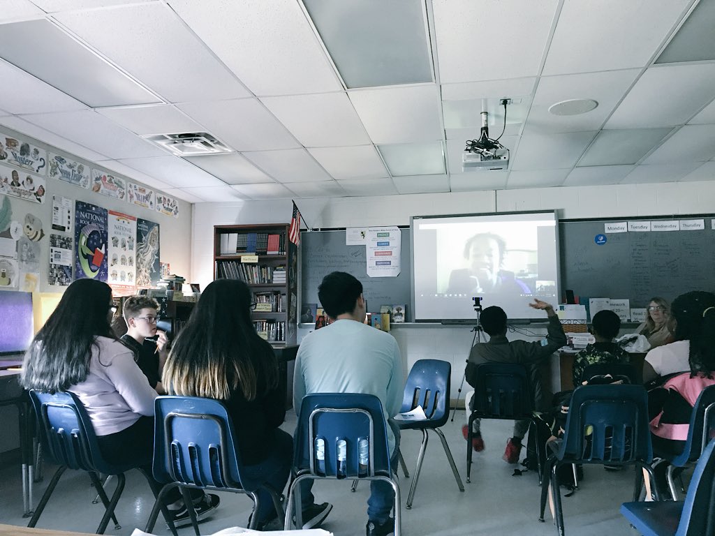 Yarixa1522's tweet photo. #FLMSWritingCenter #flhornets @Sesimag What an amazing Skype session today! I have to say, those 7th graders rocked it today with their questions!! @brewerhm @TWSVirginia https://t.co/34w8nLrXTF