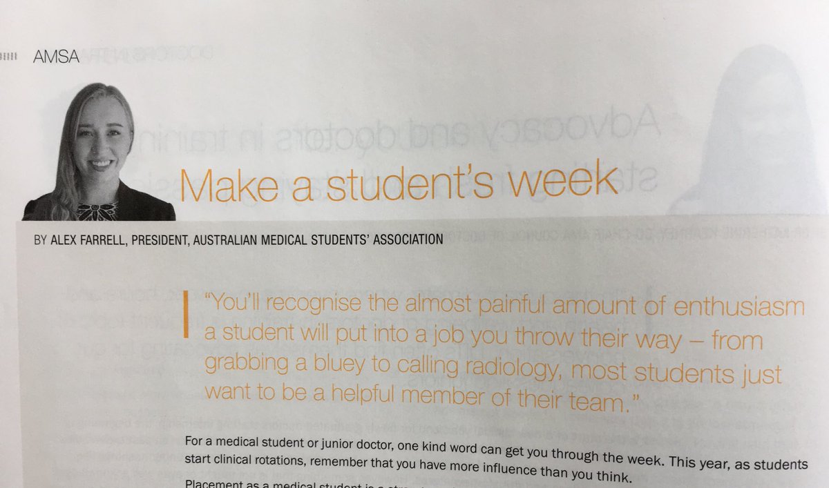 douglasjroche's tweet photo. Great first column by @AlexLFarrell in @amaausmed - sometimes we forget as drs that pretty much all med students want is to be included as part of the team. One kind word can make a huge difference https://t.co/IeIhmwvsW2