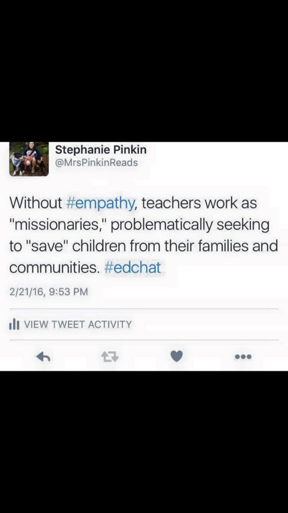 MrsPinkinReads's tweet image. I needed to be reminded of this today. Still so grateful for my incredibly reflective grad school experience at @UNCSchoolofEd #iamnotawhitesavior #teachwithempathy