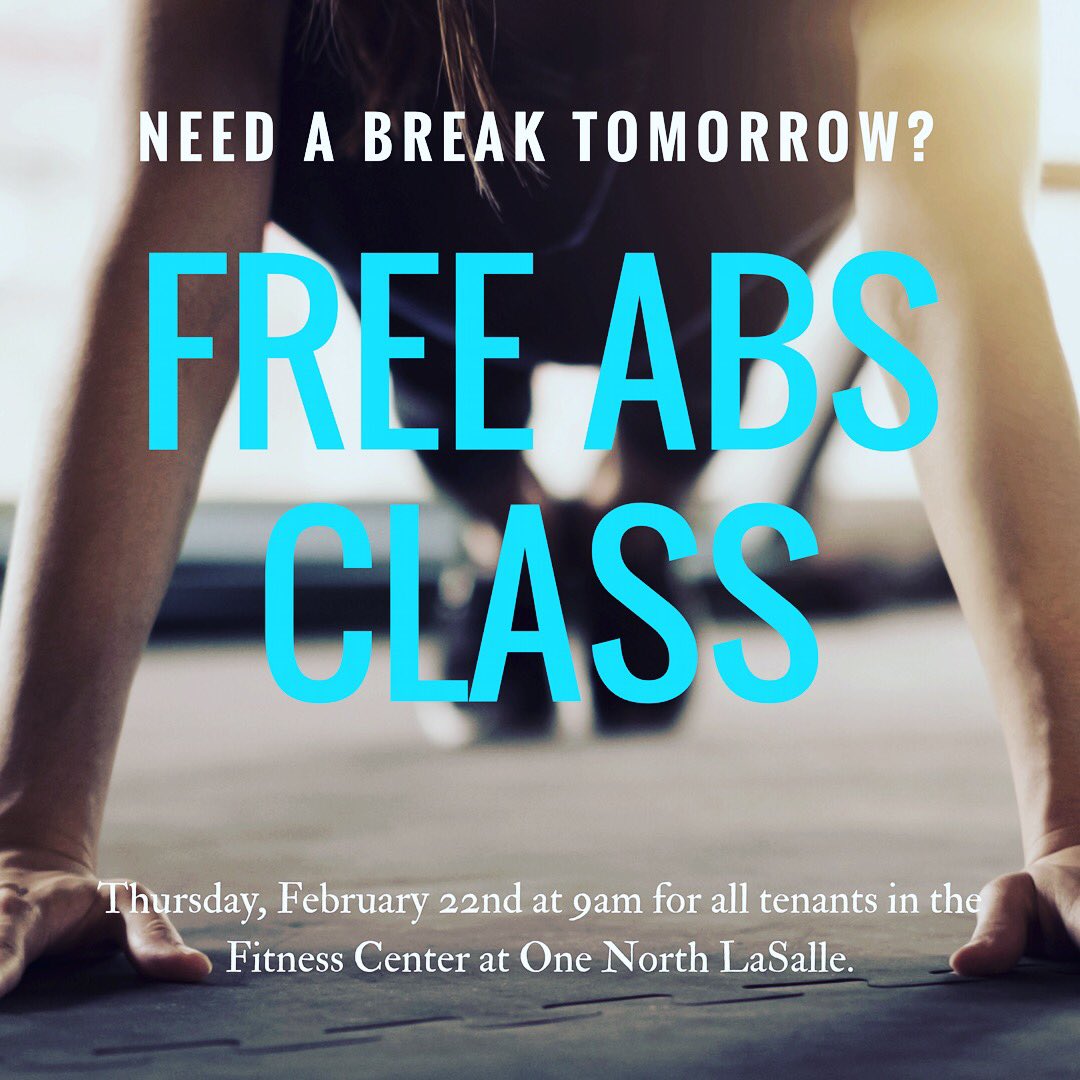 OneLaSalleChi's tweet photo. How are your New Years resolutions going? Itβs still Fab Ab February, so make sure to join our last free abs class for all tenants at 9am in the Fitness Center! #newyearsresolution #fabandfit https://t.co/dzAtMAputd