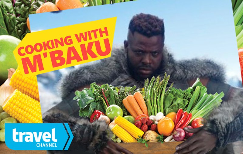 Bosslogic's tweet photo. COOKING WITH #MBAKU @Winston_Duke @travelchannel #BlackPanther https://t.co/8NNciWxvcF
