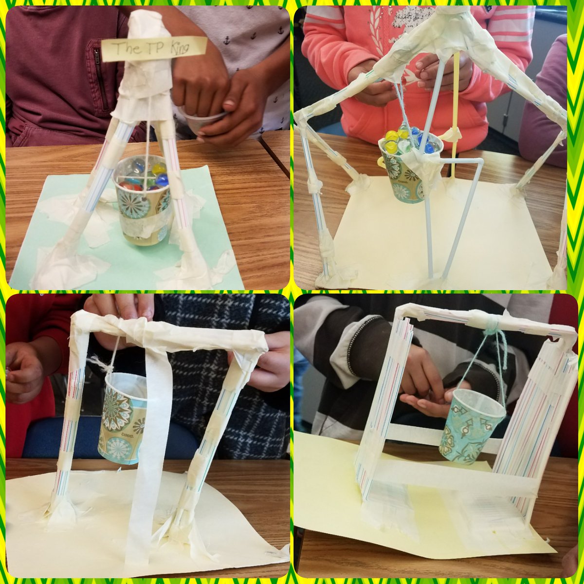 MsSchmitz_LESD's tweet photo. Look at these creative straw towers! Can you believe one of them held 60 marbles?! #stem #5thgrade #strawtower #groupwork #problemsolving @LESDSchools @Anderson_LESD https://t.co/hbOw96DXLb